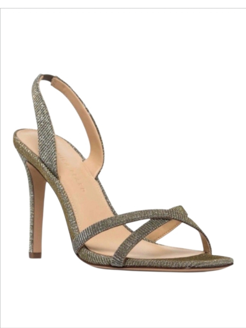 Veronica Beard Analita Metallic Glitter Strappy Slingback Heels Silver Gold 8